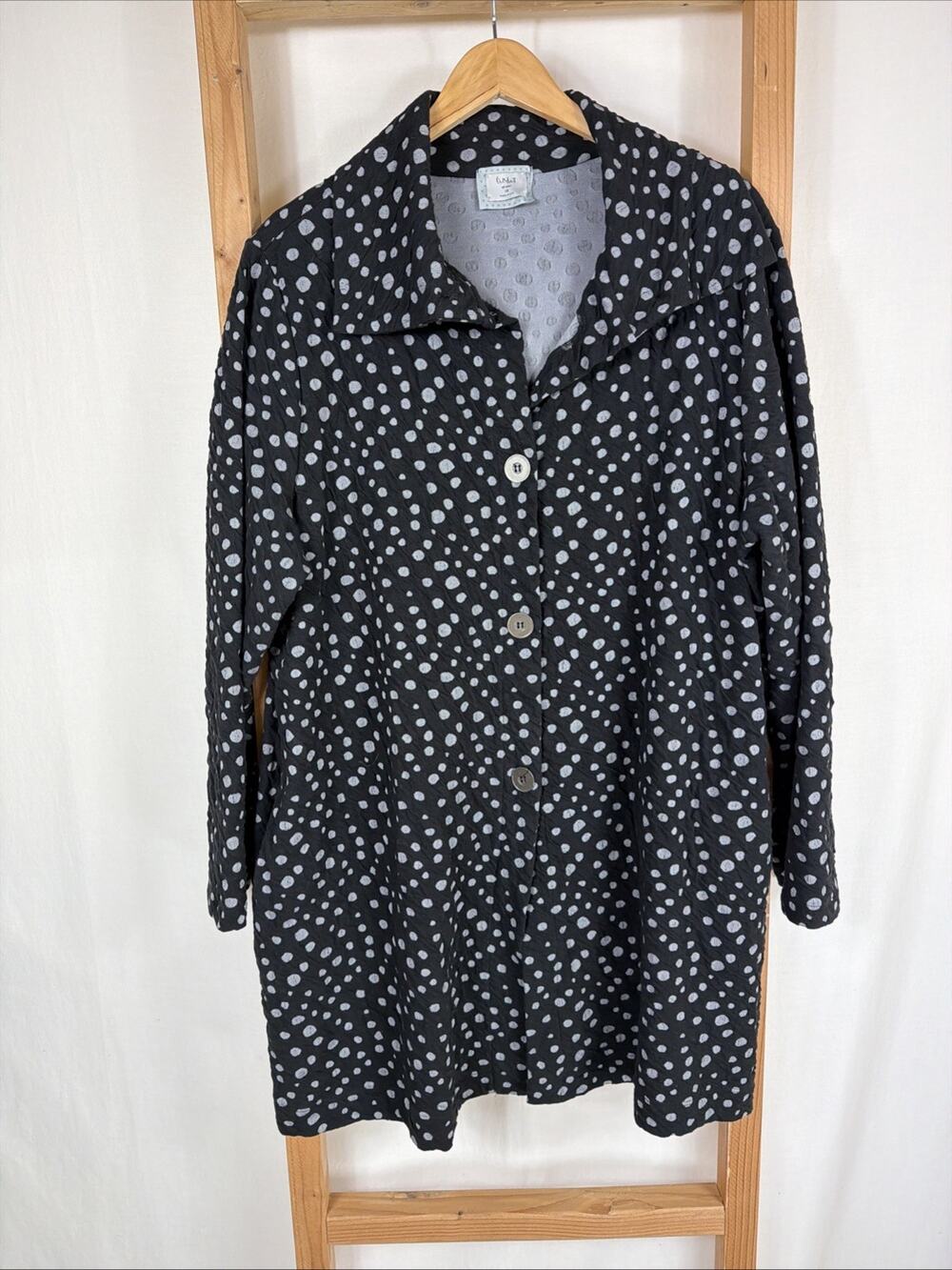 Chalet USA Black White Polka Dot Button Down Pockets Jacket #1378 Size 1X